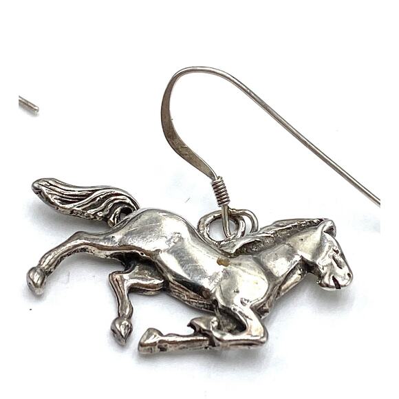 925 GS Sterling Silver Horses Earrings Drops Dangles Large - Picture 5 of 12